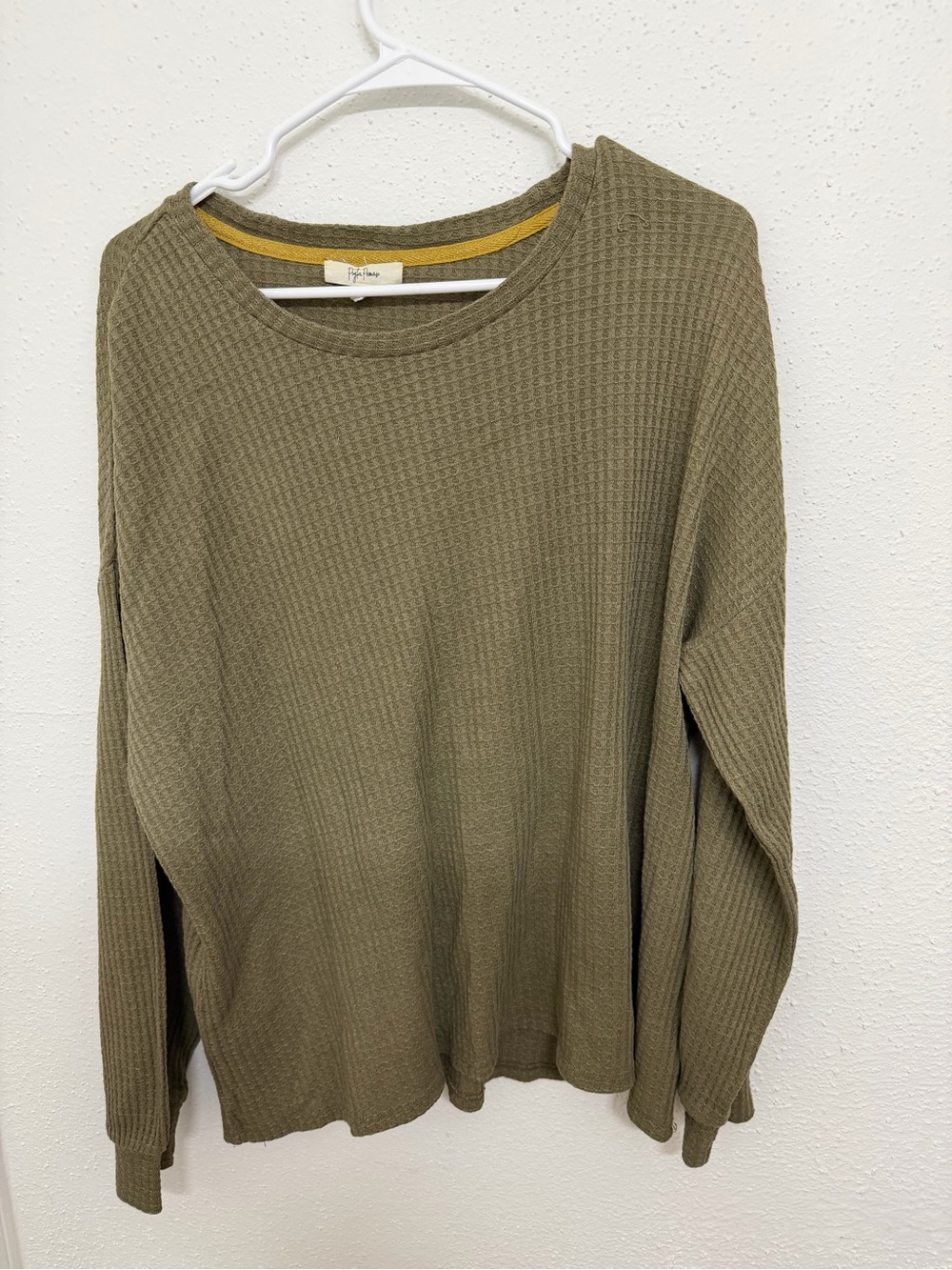 Waffle Knit Long Sleeve Sweater - Olive Green